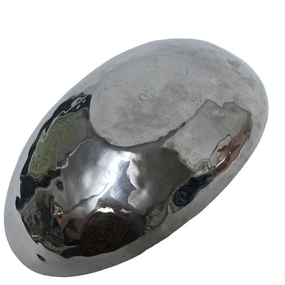 Mary Jurek Large Bowl MJ Hammered Oval Metal Fruit Salad Modern Serving Piece